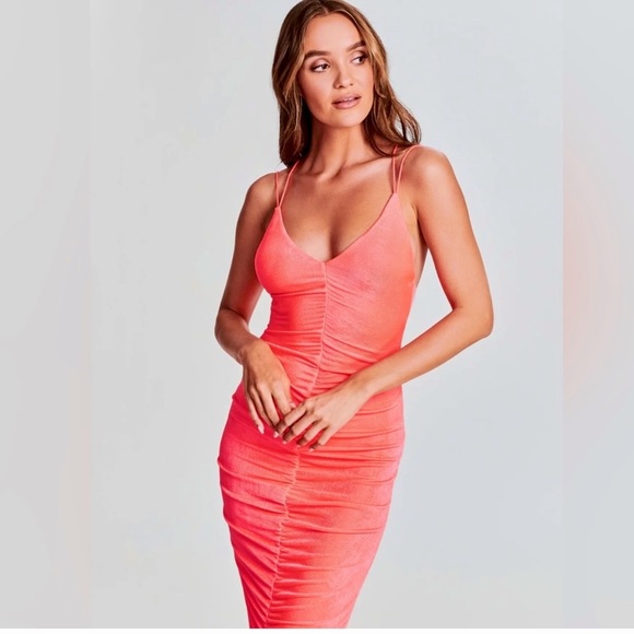 SER.O.YA Dress Ballor Midi Dress Neon Coral - Picture 10 of 12
